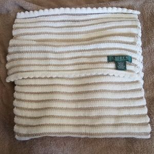 A Ralph Luaren cream and gold stripe soft scarf.